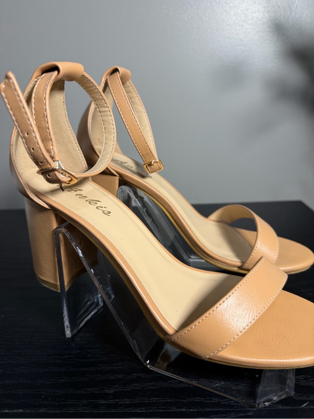 Women’s Tan Block Heel Ankle-Strap Sandals